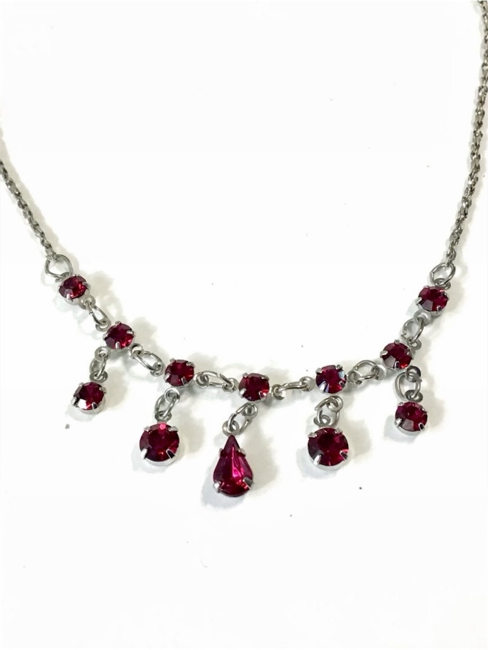 Claire’s Red Rhinestone Necklace Drop Style Fashion Jewelry Silver Tone Chain